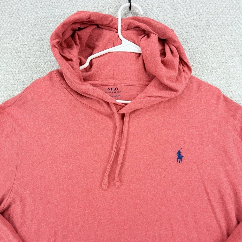 Polo Ralph Lauren Hooded T Shirt Mens XL Red Cotton Jersey Pony Hoodie